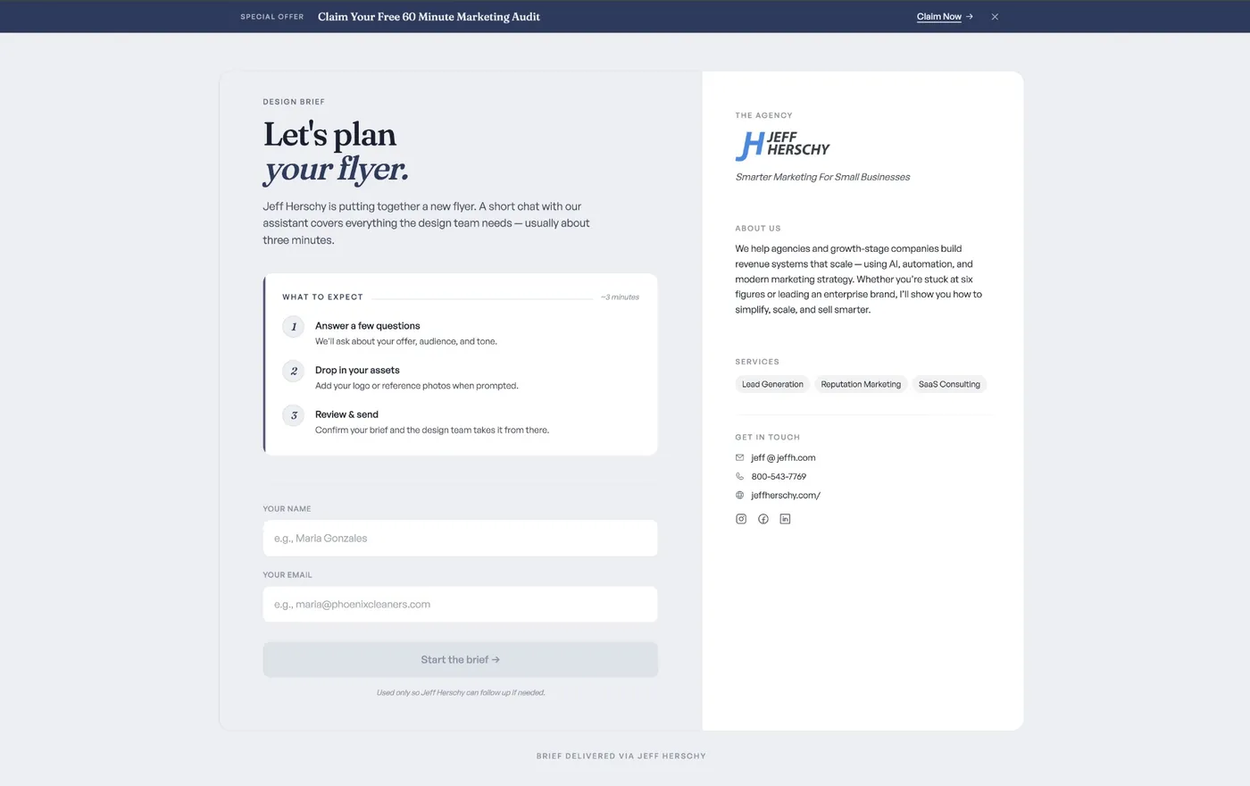 Promoly branded brief request page