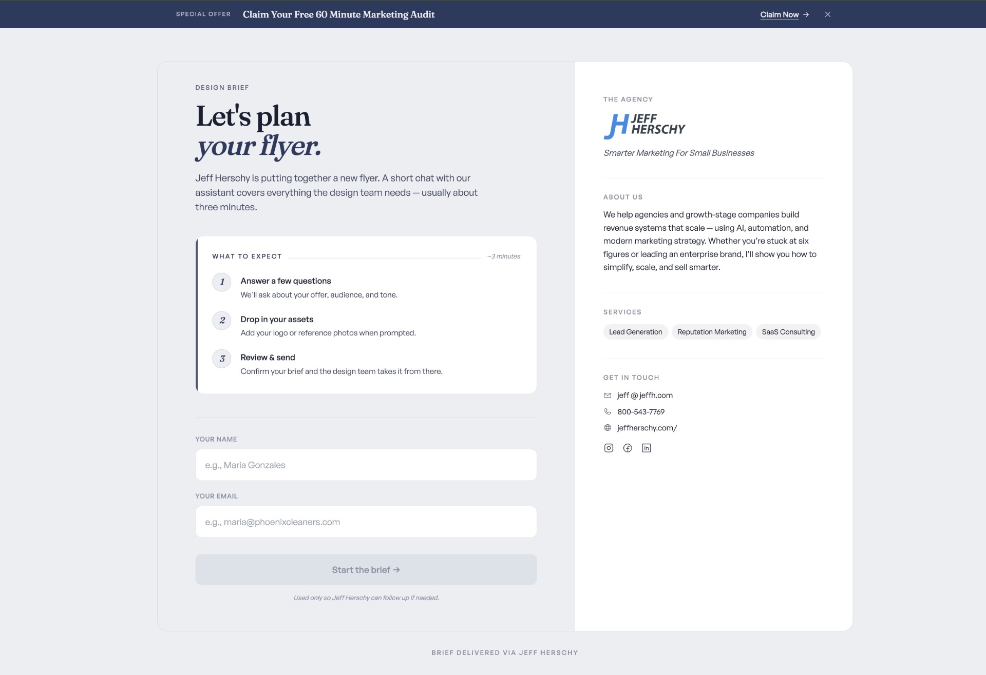 Promoly branded brief page - real product interface